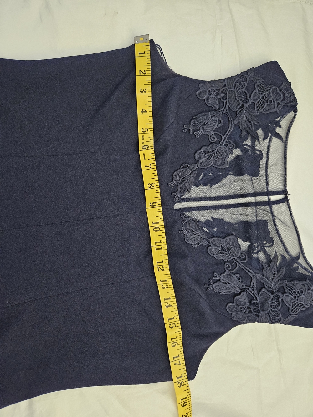 Aidan Mattox Navy Lace-Trim Midi Sheath Dress - Picture 9 of 11